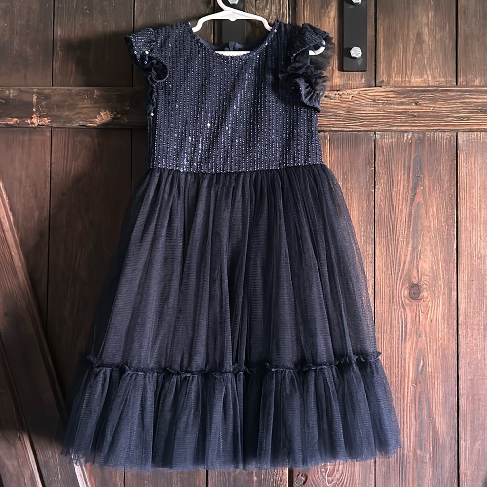Girl’s Blue Sequin Ruffle Dress